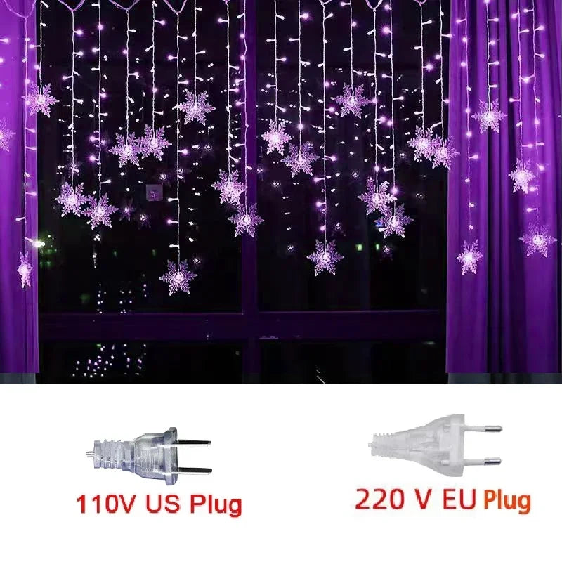 NEW 5 Colors 220V Snowflakes  Curtain Garland on The Window Fairy Lights New Year Garland Festoon Led Lights String Christmas Decor