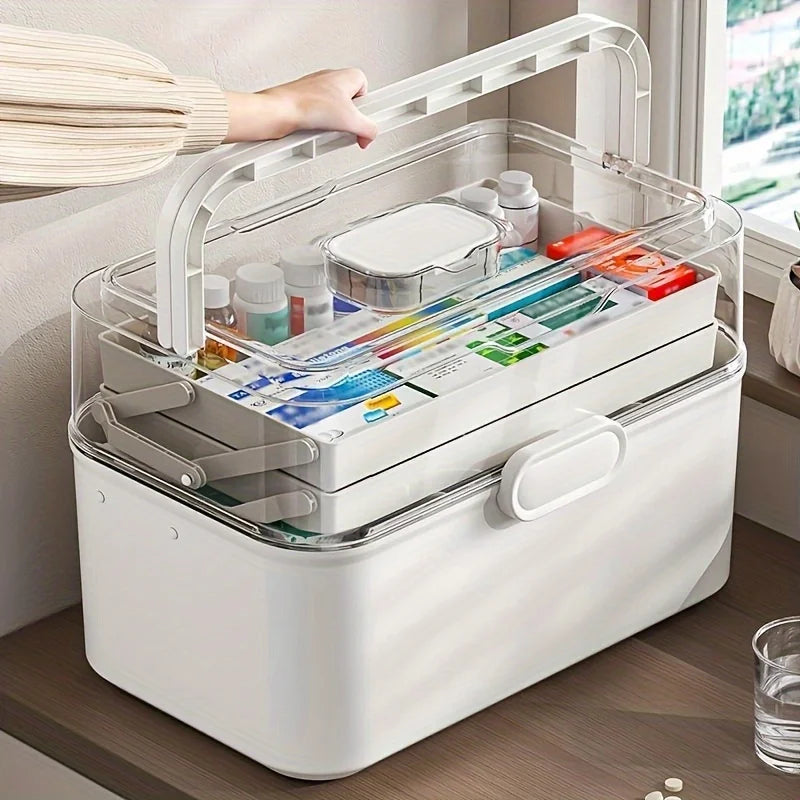 Home Outdoor Travel Camping Emergency First Aid Portable Medicine Cabinet Organizer, Large Medicine Box with Handle, Plastic First Aid Box Empty, Multipurpose Medical Box