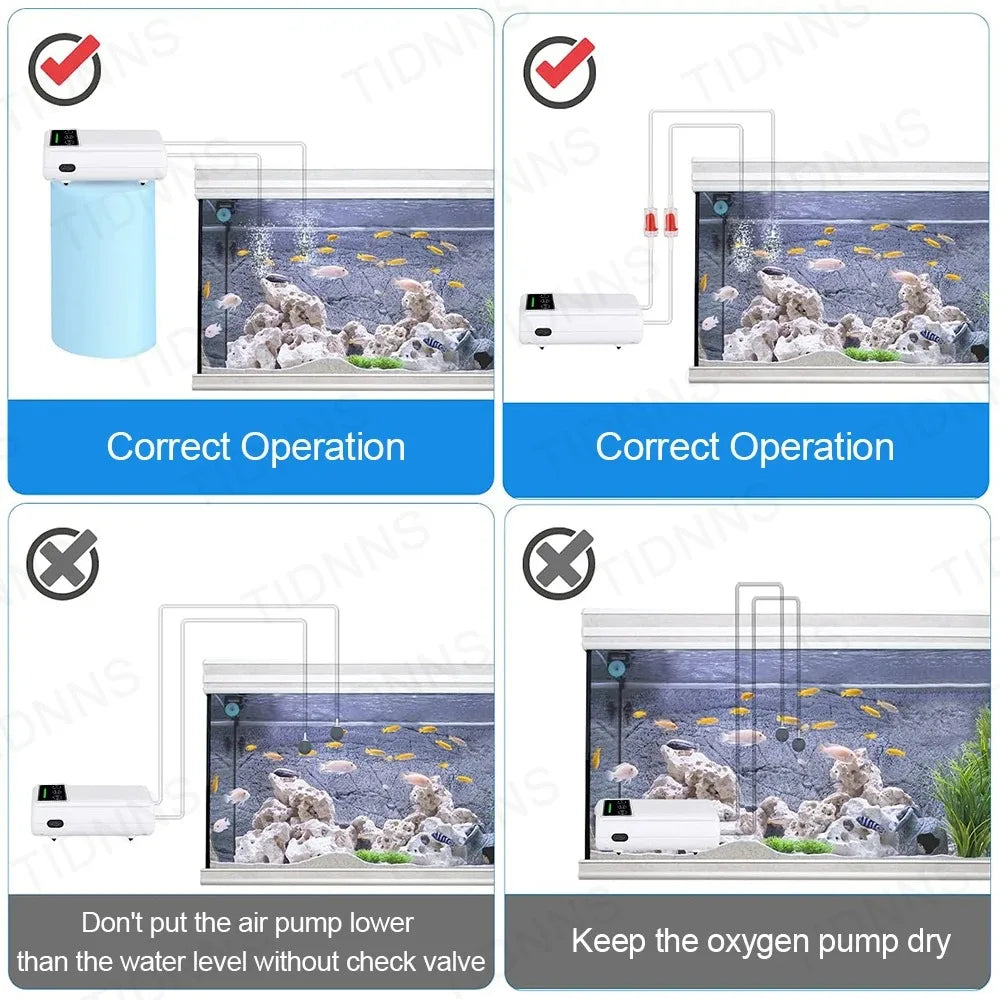 Aquarium Fish Tank Oxygen Pump 100/200/300 Stone & Plate Charging Dual-Purpose Air Pump USB Lithium Battery Household Portable Fishing Mute 6000mA Indoor Outdoor