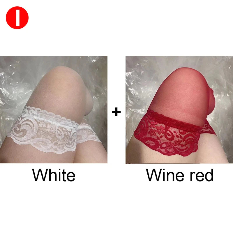 NEW Arrivals 2 Pairs Women Sexy Lace Stockings Plus Size High Elastic Thigh High Socks Transparent Over Knee Sock Temptation Pantyhose Tights Curvy Women Underwear Apparel Accessories Sets