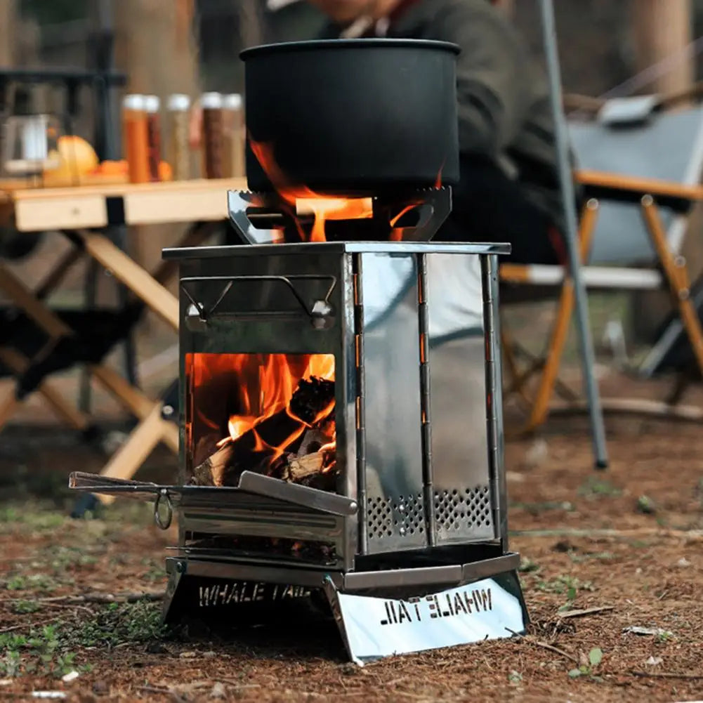 NEW Arrivals Wood Burning Folding Camp Stove Stainless Steel Grid Lightweight Collapsible Outdoor Cooking Stove for Outdoor  Camping BBQ