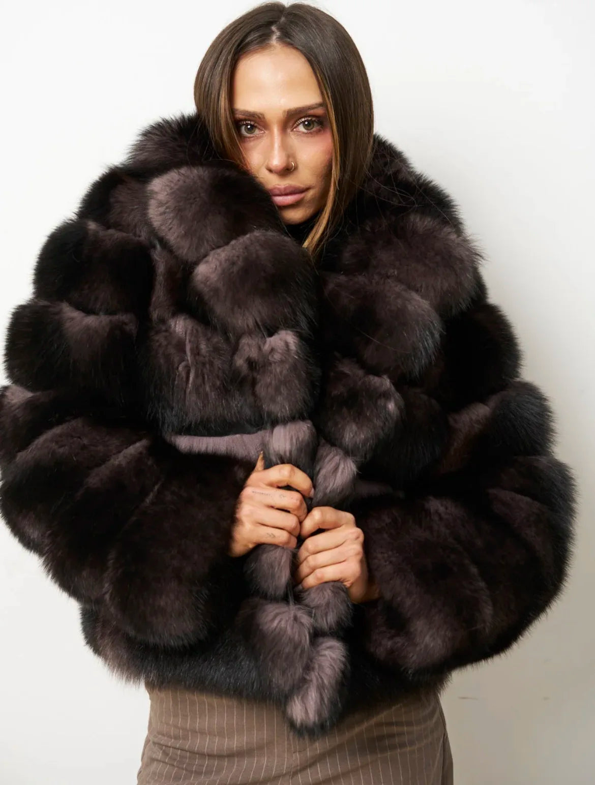 8 Colors S(45-55Kg)- 6XL(100Kg-110Kg) Plus Size Women's Real Fox Fur Coat Detachable Transform Jacket Removable Vest Thick Warm Solid Fur Ladies Luxury Fashion