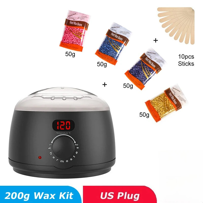 Hair Wax Heater 500ML Set For Hair Removal / Digital Display Screen Depilatory Hard Wax Melt Warmer / 200g Wax Paraffine Korean Beans Honey Aloe Rose Chamomile Lavender Chocolate Cream Strawberry Beans Hair Remove Tool