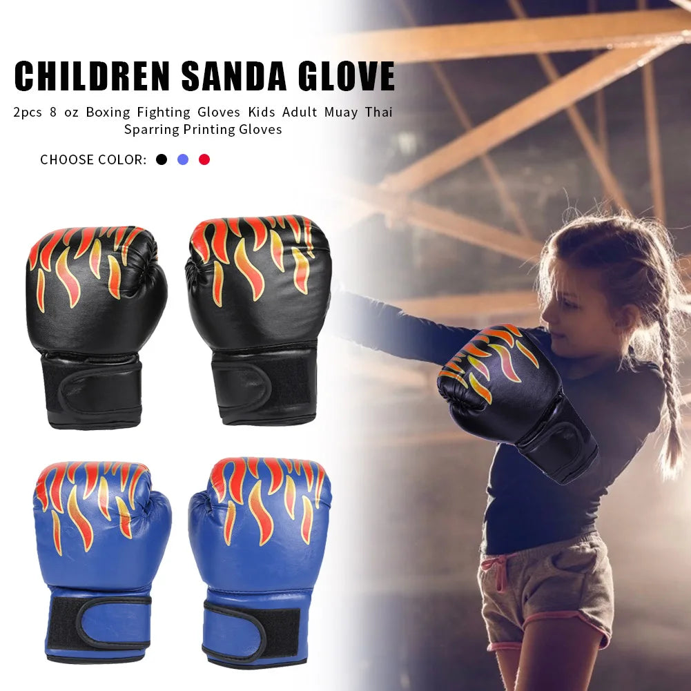 2 PCS Set 8oz Kids Boxing Gloves PU Leather Muay Thai Mitts Breathable Fighting Mitts Taekwondo Mitts for Boys Girls Youth Kick Boxing Practice Training Exercise Children Sports Accessories