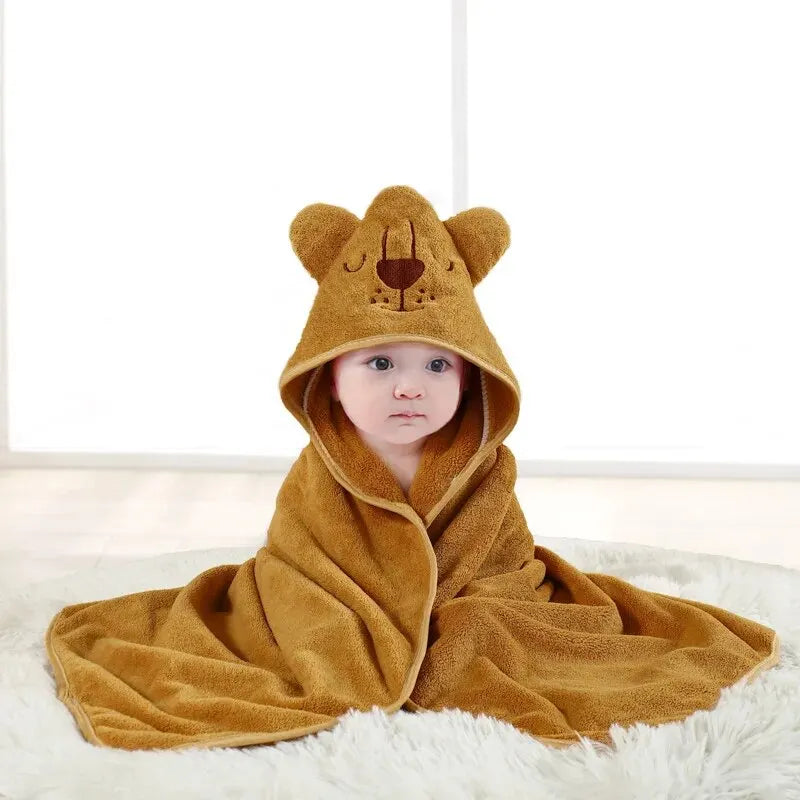 Hot Selling New Cartoon Animal Baby Bath Towel With Hood, Children's Soft And Fast Absorbent Coral Velvet Baby Bath Towel Baby Bathing Apparel Baby Care Supplies