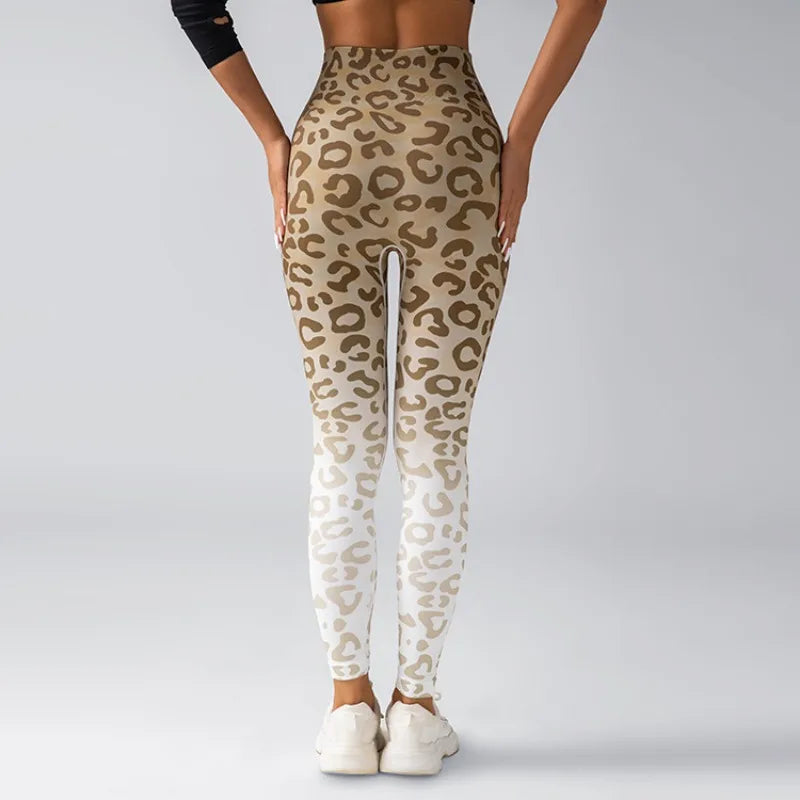 Digital Printed Fitness Pants with Leopard Print Yoga Pants Seamless High Waisted Gradient Sports Yoga Pants for Women Fitness