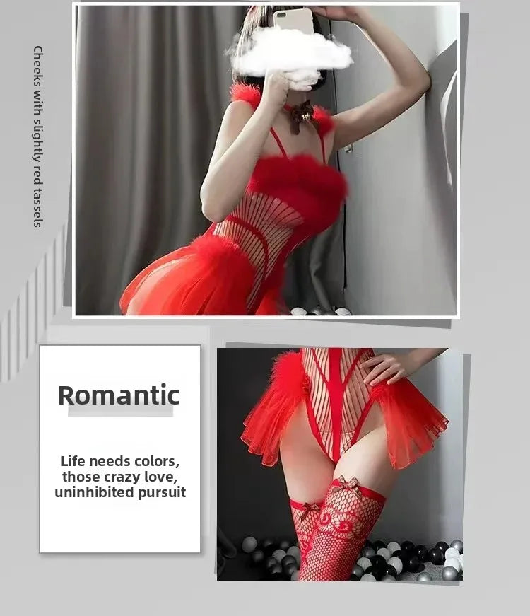 NEW Arrivals Sexy Santa's Elf Plush Onesie Temptation Christmas Deer Velvet Sexy Net Suit Underwear Role Play Cosplay Uniform Set