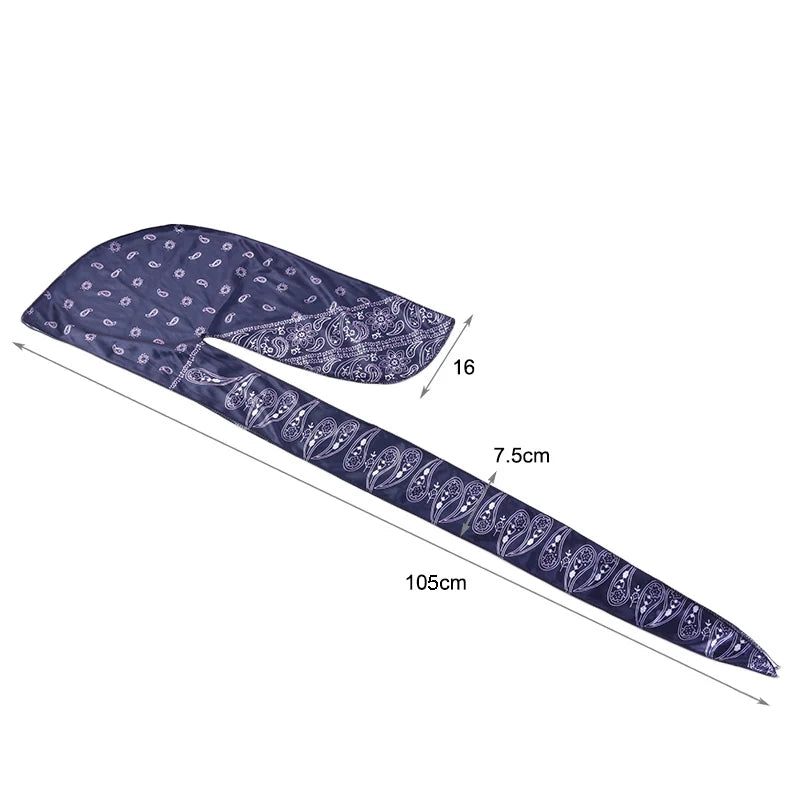New Men Satin Paisley 8 Colors  Durag Turban Bandanas Headwear Silky Durag Doo Rag Long Tail Pirate Hat Wave Caps Hair Accessories