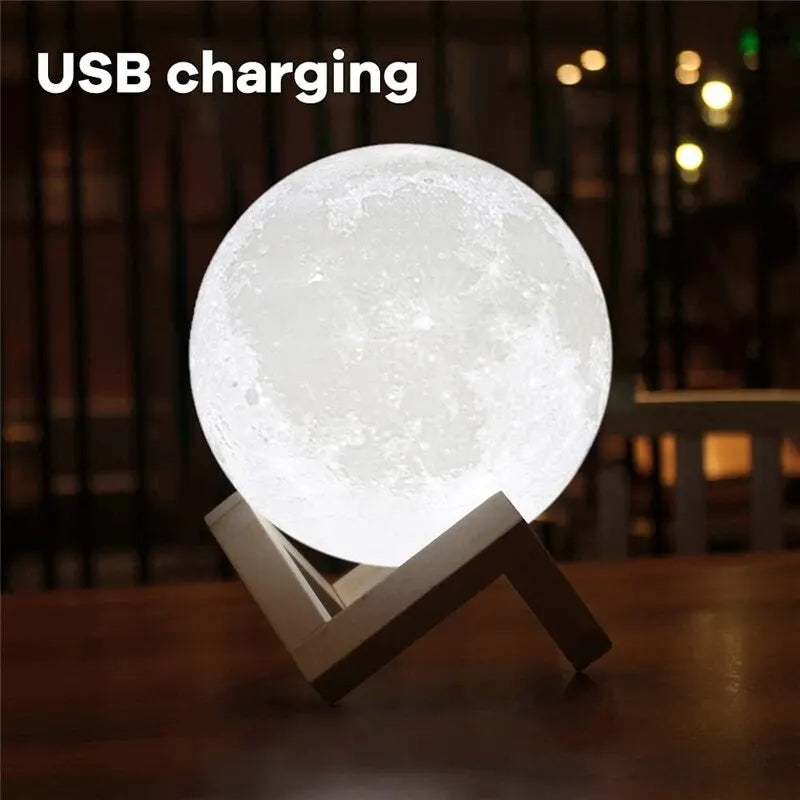 LED Night Light Rechargeable 3D Print Moon Lamp Touch Moon Lamp Night Lamp Table Lamp Home Bedroom Decor Birthday Gifts