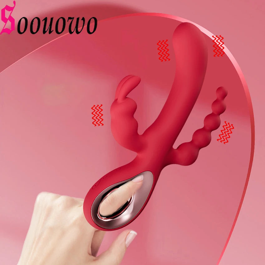 Rabbit Vibrator for Women Powerful G Spot Female Clitoris Stimulator 3 In 1 Dildo Rechargeable Vibrating Silent Adult Sex Toy 18