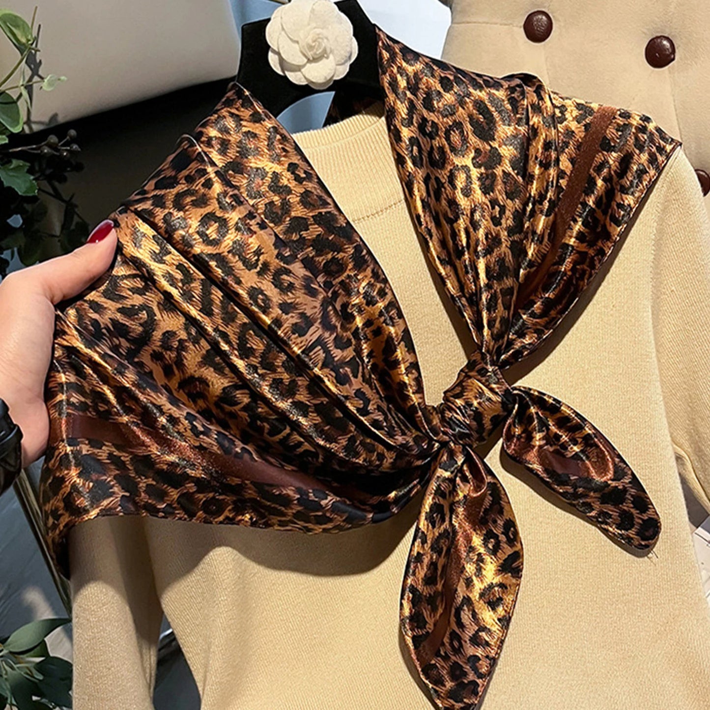 NEW Arrivals 90*90cm Muffler Fashion Silk Scarf Lady Outdoor Luxury Neck Hair Decorate Headband Scarf Outdoor Small Kerchief Soft Wrap Girls Ladies Luxury Fashion Apparel Accessories