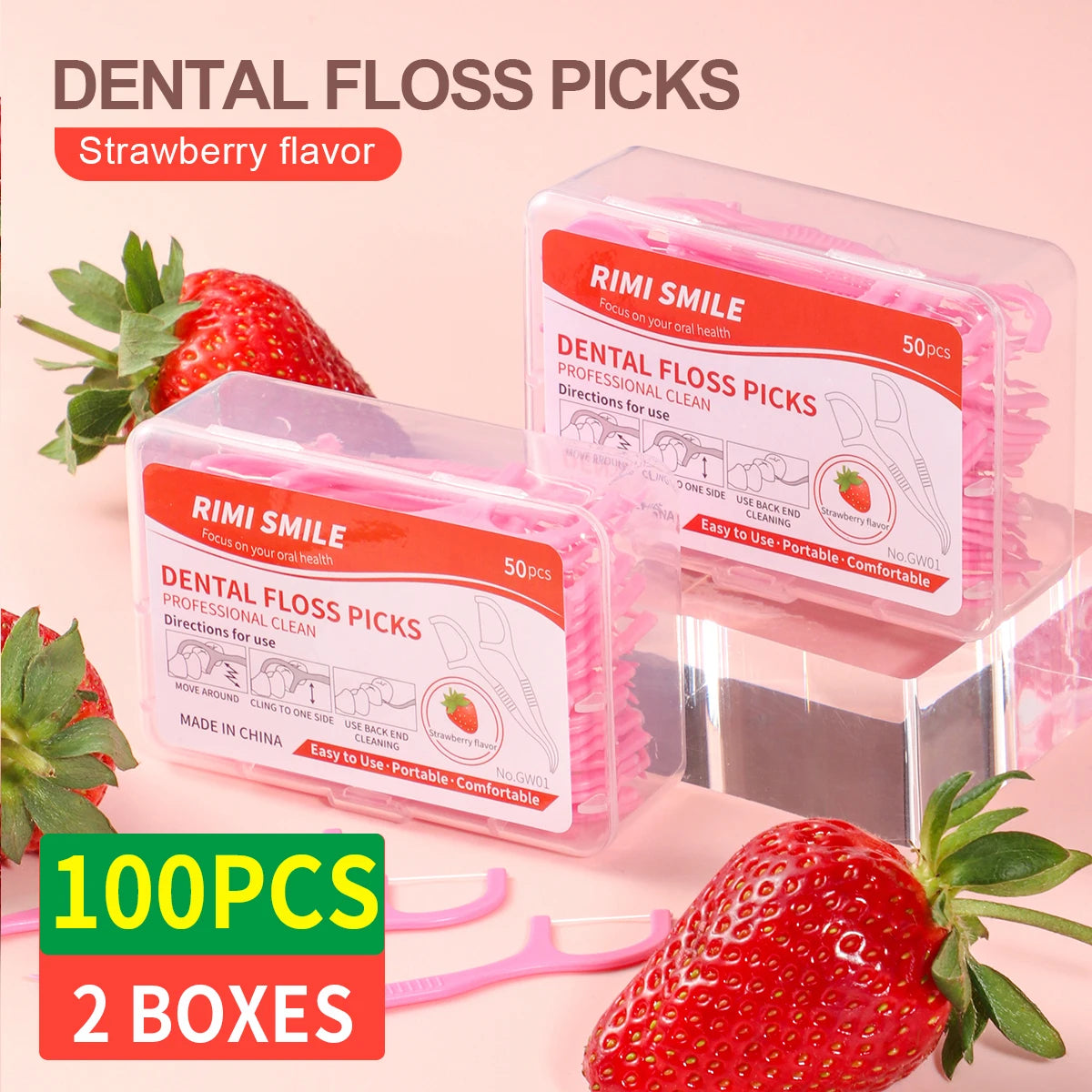 NEW 600PCS Set Strawberry Flavored Dental Floss Picks - Fresh Mouth High Aesthetic Pink Disposable Oral Care Hygiene Accessories
