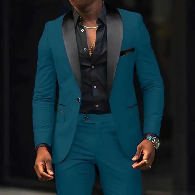 NEW Arrivals 2PCS Set S-6XL Plus Size 7 Colors Casual Men Wedding Suits Solid Slim Fit Shawl Lapel Blazer Pant Designs Evening Party Prom Suits Best Man Business Wear Suit Men Luxury Fashion Clothing Supplies