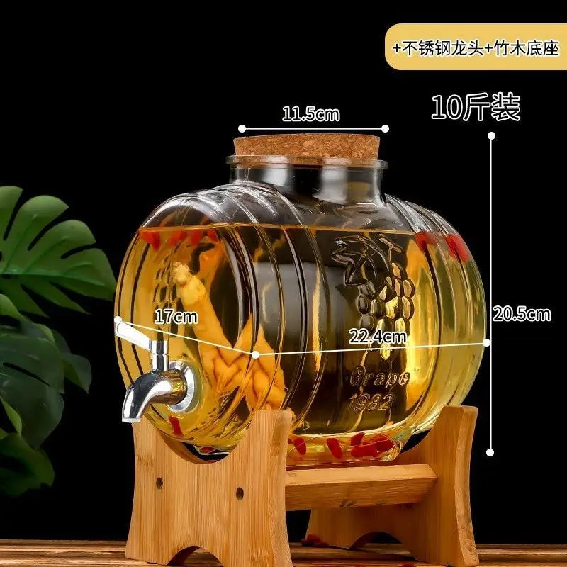 5000ML-3000ML Full Set Large Capacity Special Barrel Glass Wine Bottle with Faucet Wooden  Base, Fruit Wine, Ginseng Wine Barrel, Medicinal Wine Jar Home Bar Pubs Restaurants Barware Accessories