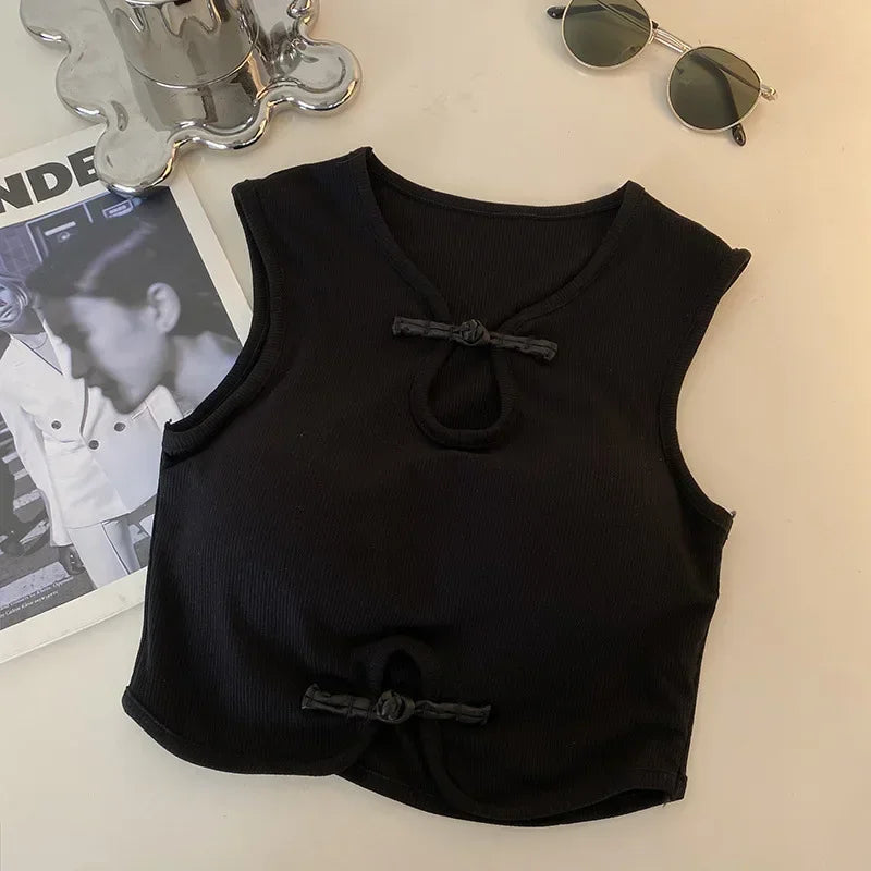 NEW Arrivals Vintage Hault Tanks Camis For Women Sleeveless Almighty Casual Button Femme Croset Crop Tops With Built in Bras Woman Camisoles