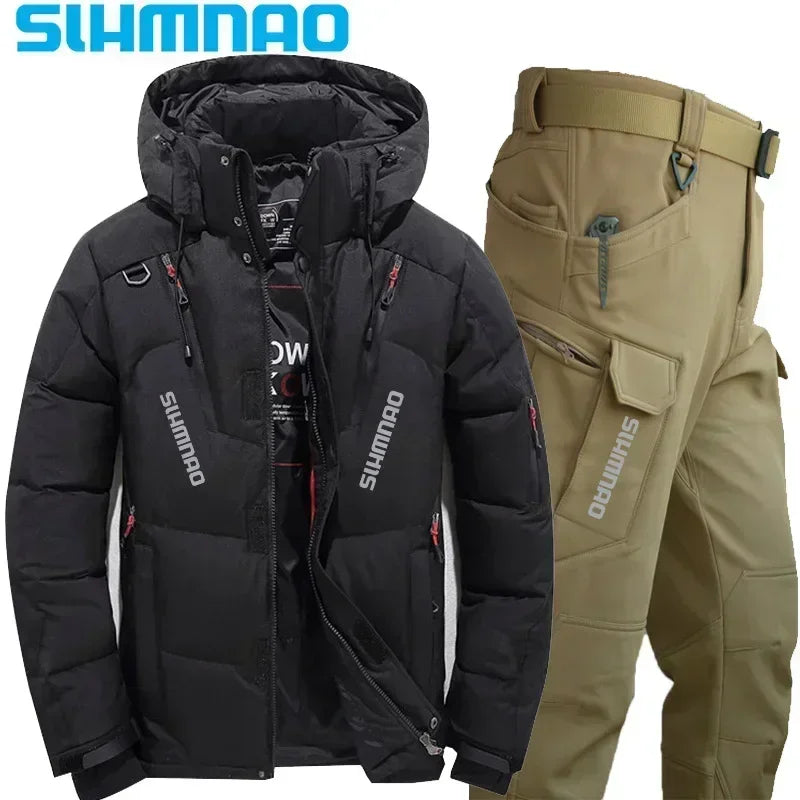 NEW M(50kg) - 4XL (100KG) 7 Colors -40* Degrees  Men's Goose Down Jacket and Tactical Pants, Winter Fishing Suit, Warm, Snow Skiing, Mountain Climbing, Hunting Sportswear