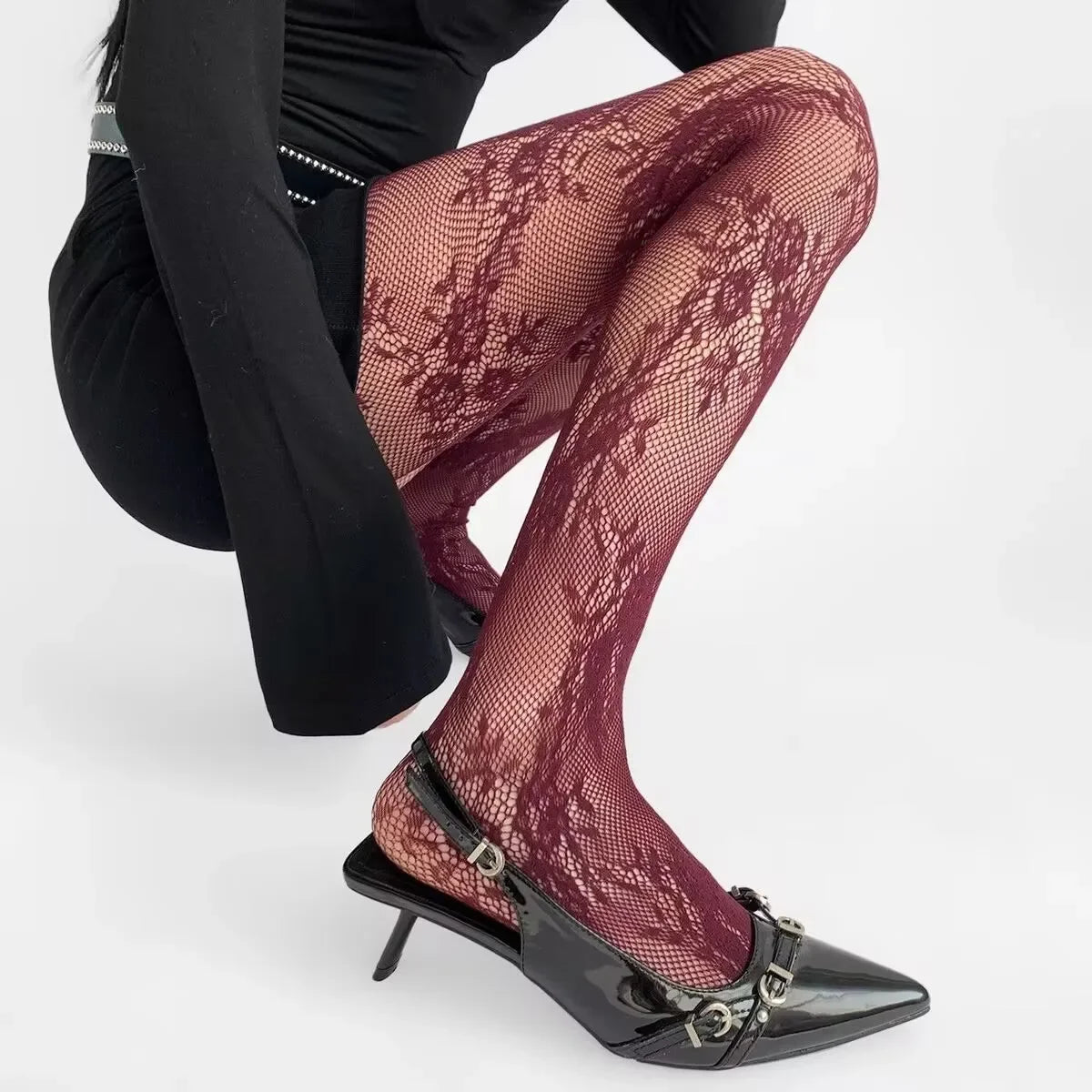 NEW 5 Colors 1 Pair of Stockings for Women High-grade French Retro Lace Rose Tights High-elastic Tights Hollow Jacquard Slimming Bottoming