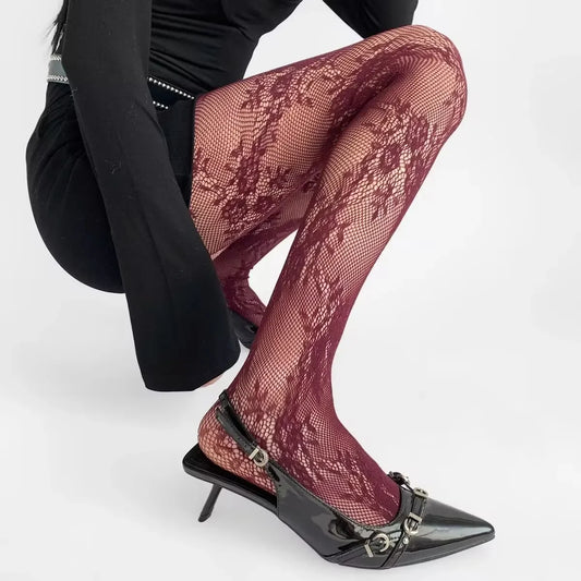 NEW 5 Colors 1 Pair of Stockings for Women High-grade French Retro Lace Rose Tights High-elastic Tights Hollow Jacquard Slimming Bottoming