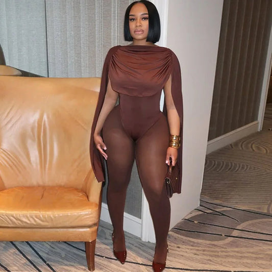 Black/Brown Solid Patchwork Bandage Ruched Jumpsuit Woman Elegant Sleeveless Stretch Sheath Evening Romper Women Jumpsuits Combination Femme