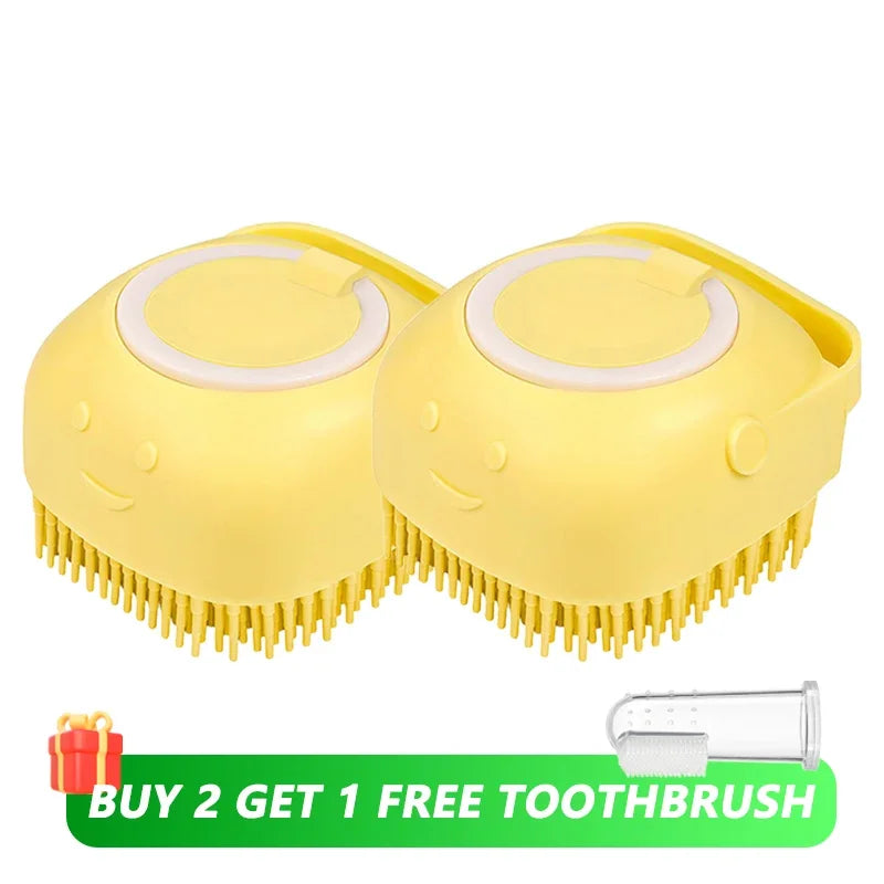 2 PCS Set Dog Bath Brush Silicone Pet Shampoo Brush Soap Dog Scrubber Cat Massage Grooming Wash Comb Soft Rubber Puppy Clean Brush Pets Grooming Tools