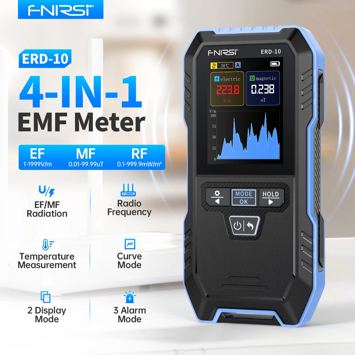EMF Device ERD-10 4-IN-1 Electromagnetic Radiation Detector, Electric & Magnetic Field Strength, RF Power, Temperature Monitor Ghosts Spirits Hunting Paranormal High Power Detector
