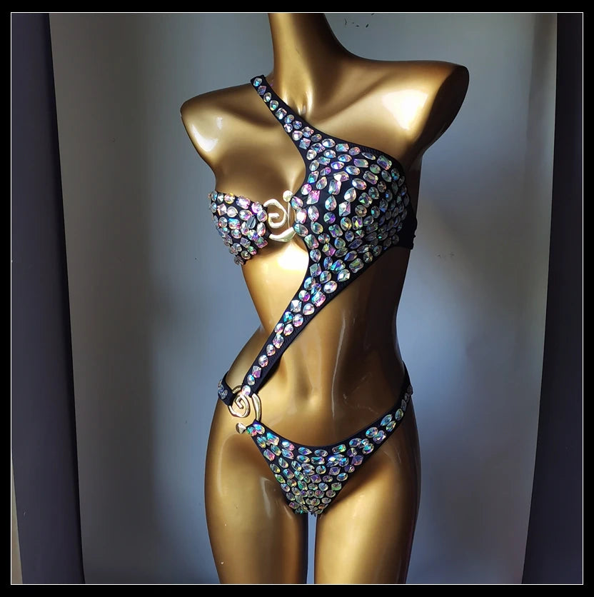 2025 Newest Fashion Women Swimsuit Bar Bikini Diamond Crystal Swimsuit Handmade Diamond Bikini Ladies Luxury Summer Beach Wear