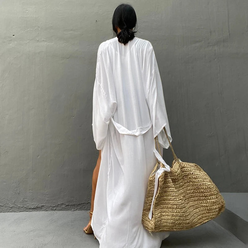 5 Colors Solid Beach Cover Up Women Self Belted Wrap Kimono Dress Swimsuit New Robe Summer Beachwear Factory Supply