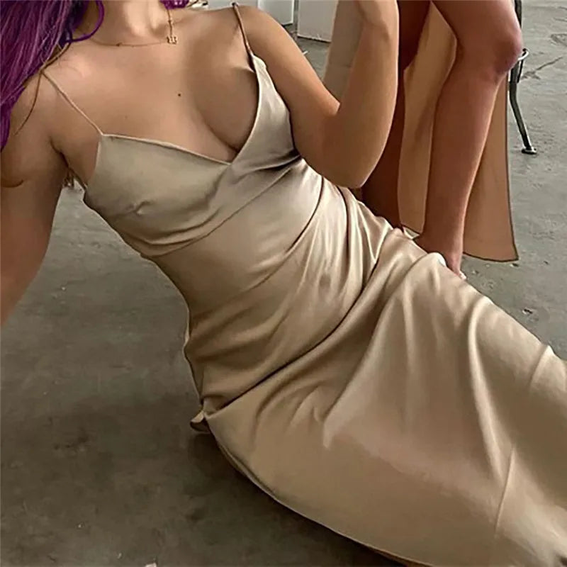 Sexy Solid Backless Slit Party Long Dress Summer Dress Suspenders Slim fit 2023 women Y2K Long Dress Deep V Woman Evening Dress