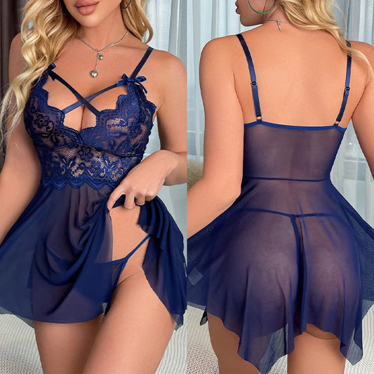 Ladies Sexy Lingerie Sleepwear Women Lace Sexiest Nightie Gown Babydoll Dress Mesh Woman Lingerie Set Erotic Clothing