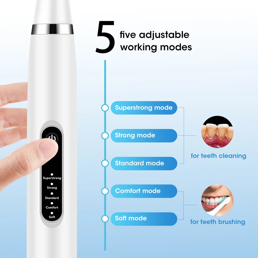 Wireless Electric Ultrasonic Dental Calculus Scaler 5 Modes Oral Teeth Tartar Remover Plaque Stains Removal Teeth Cleaner Teeth Whitening Oral Hygiene Care Kit Dentistry Tools Set