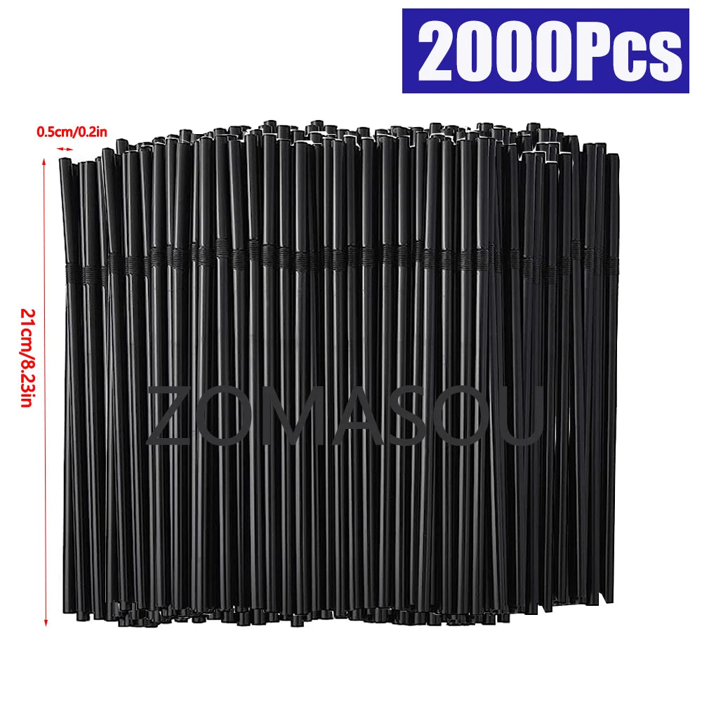 3000 PCS Set Multicolor Black Drinking Straws Cocktail Cola Bar Party Wedding Kitchen Beverage Straw Palette for Hotels Restaurants Pub Night Club