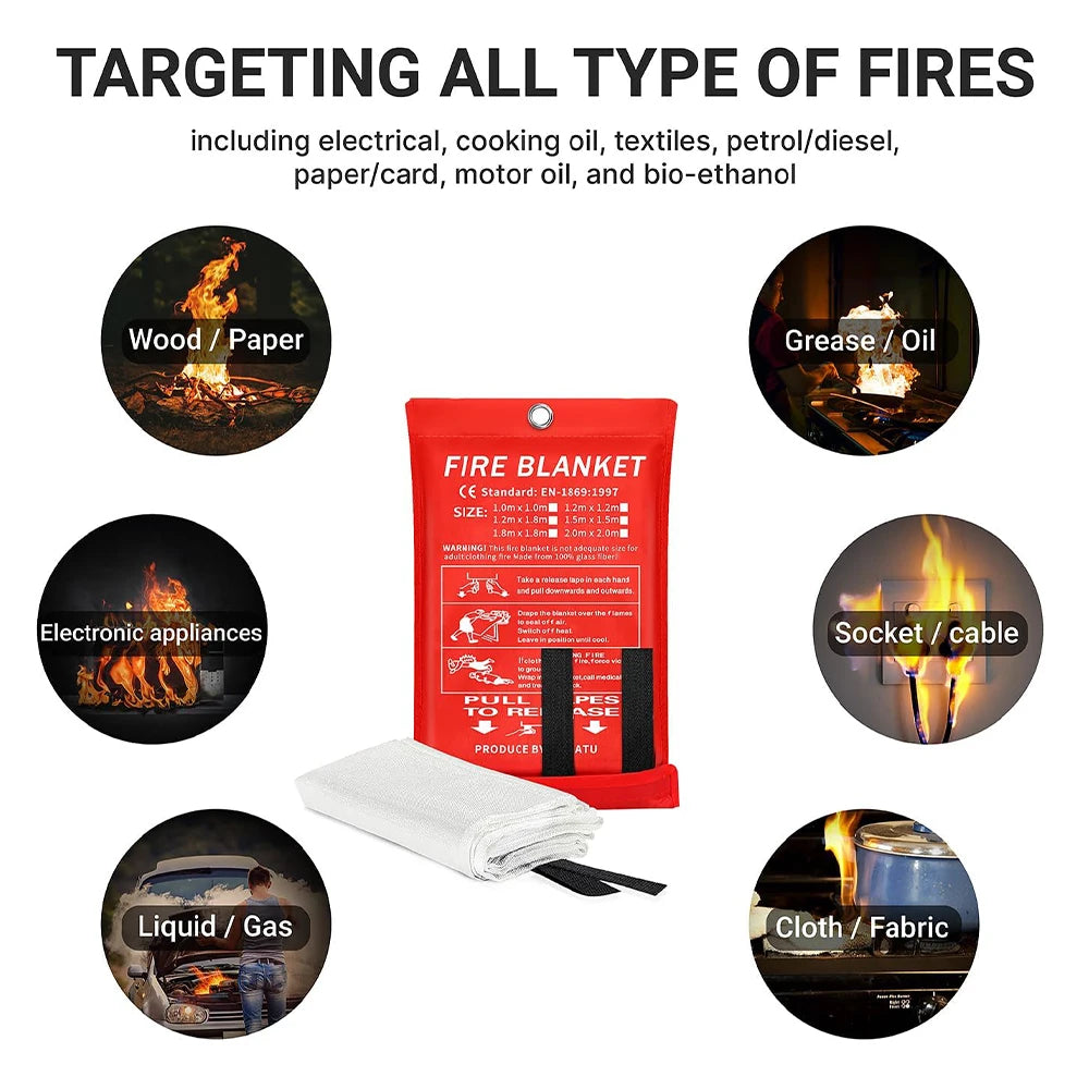 NEW 5PCS Set Portable Emergency Fire Blanket Retardant Fire Suppression Large Blanket Survival Shelter Safety Cover Fire Extinguisher Fireproof Mat Fire Products