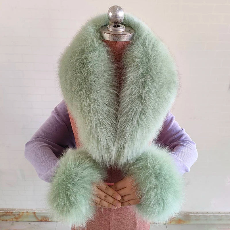 NEW Arrivals 6 Colors Set Women Winter 100% Natural Fox Fur Scarf Jacket Fur Collar Authentic Neck Scarves And Cuff Set Luxury Fox Fur Warm Neck Warmers Ladies Luxury Fashion Apparel Accessories