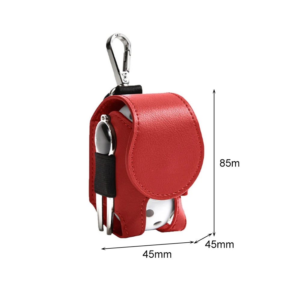 PU Leather Golf Ball Storage Bag Portable Waist Hanging Golf Ball Storage Pouch with Metal Buckle Universal Outdoor Accessories