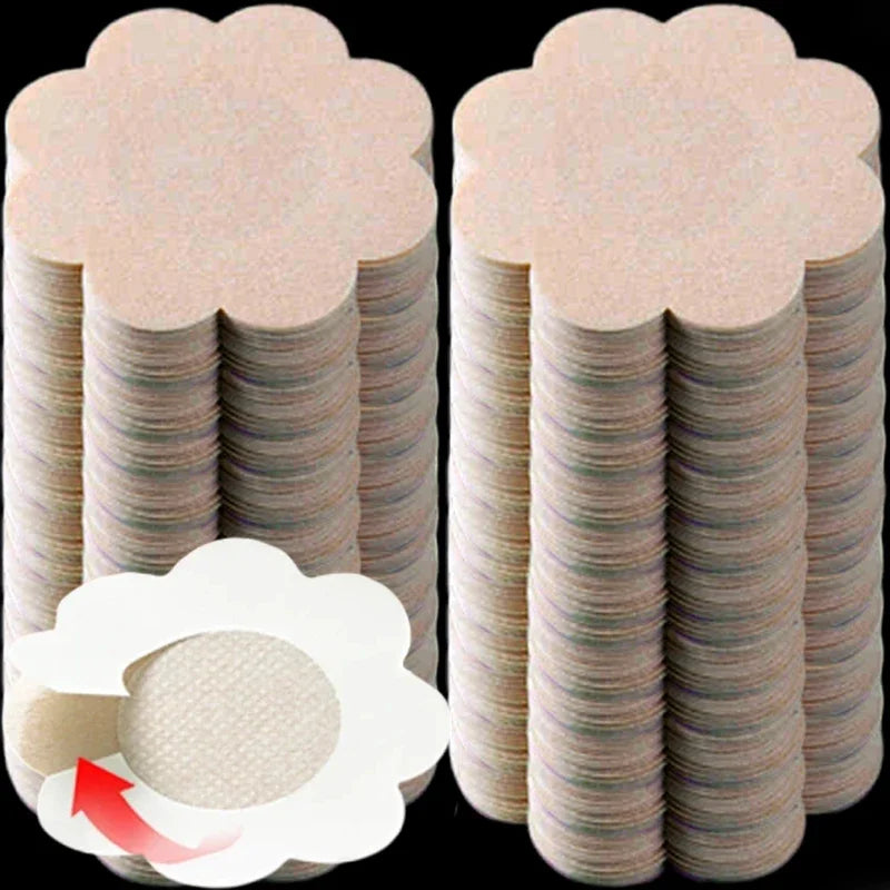 500 PCS Set Bamboo Fiber Cotton Disposable Women's Breast Patches Anti Convex Point Invisible Breathable Anti Allergic Chest Patch Sling Anti Glare Pasties Tits Breast Cover Pads Ladies Underwear Accessory Sets