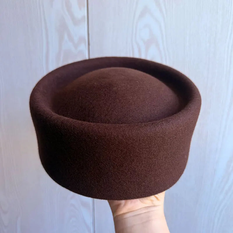 12 Colors Uzbekistan Retro Flight Attendant Ball Hat Women's 100% Wool Felt Beret Party Charming Hat Wedding Cocktail Party Medicine Box Hat