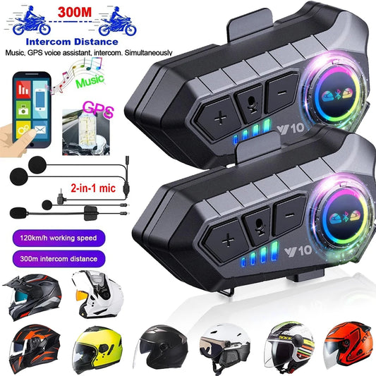 1/2x Music Interphone Bluetooth 5.3 Motorcycle Helmet Intercom Headset Waterproof 300m Play Music and Calls Simultaneously