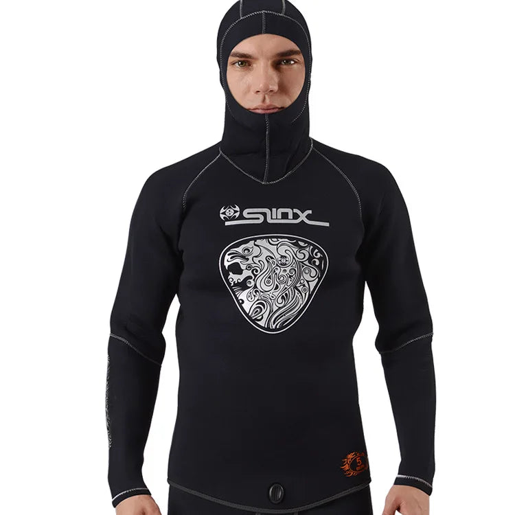 5MM Neoprene Top Quality Professional Hooded Wetsuit Men Tops Pants Diving Scuba Suit Equipment Underwater Snorkeling Fishing Spearfishing Kitesurf Swimwear Wetsuit Water Sports Apparel Suit