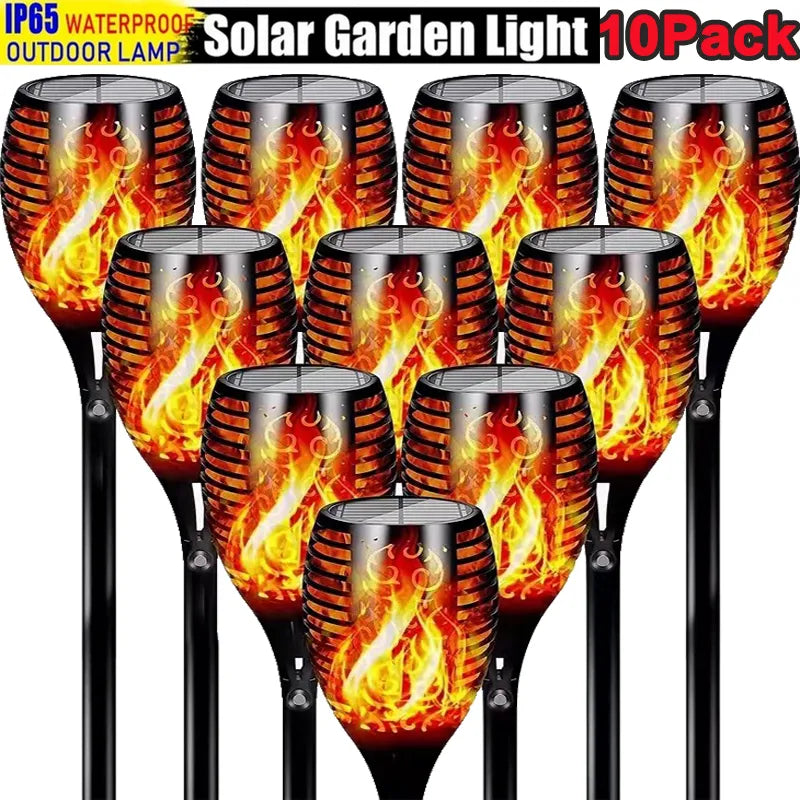 4/6/8/10Pcs Solar Flame Torch Lights Flickering Light Waterproof Garden Decoration Outdoor Lawn Path Yard Patio Floor Lamps