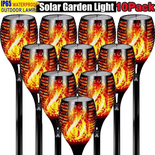 4/6/8/10Pcs Solar Flame Torch Lights Flickering Light Waterproof Garden Decoration Outdoor Lawn Path Yard Patio Floor Lamps