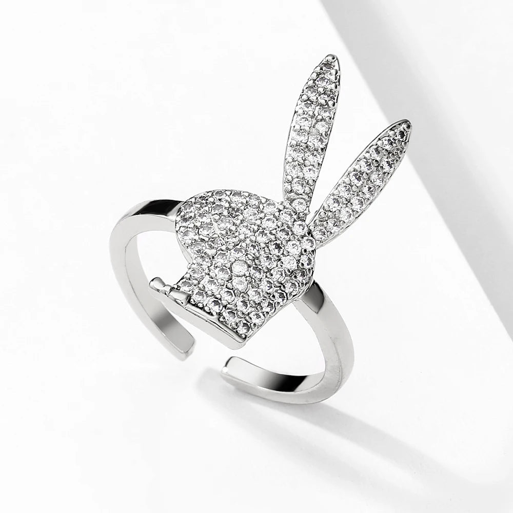 NEW!!!! Playboy Bunny  Luxury Cute Rabbit Open Rings for Women Fashion White Gold Color Party Jewelry Fashion Supplies