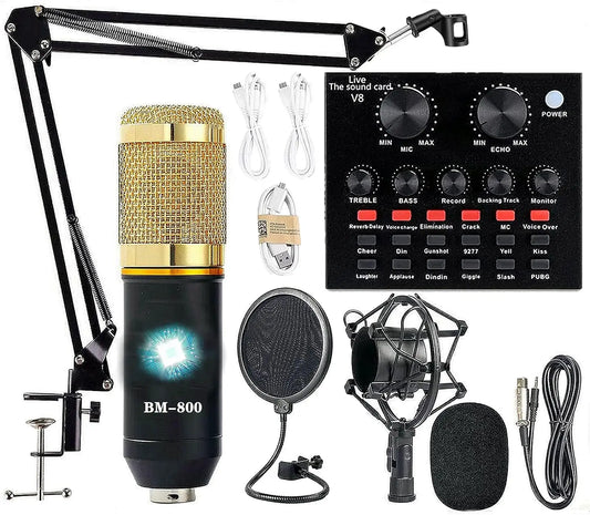 Podcast Equipment Bundle BM-800 Recording Studio Package with Voice Changer Live Sound Card-Audio Interface for Laptop Computer