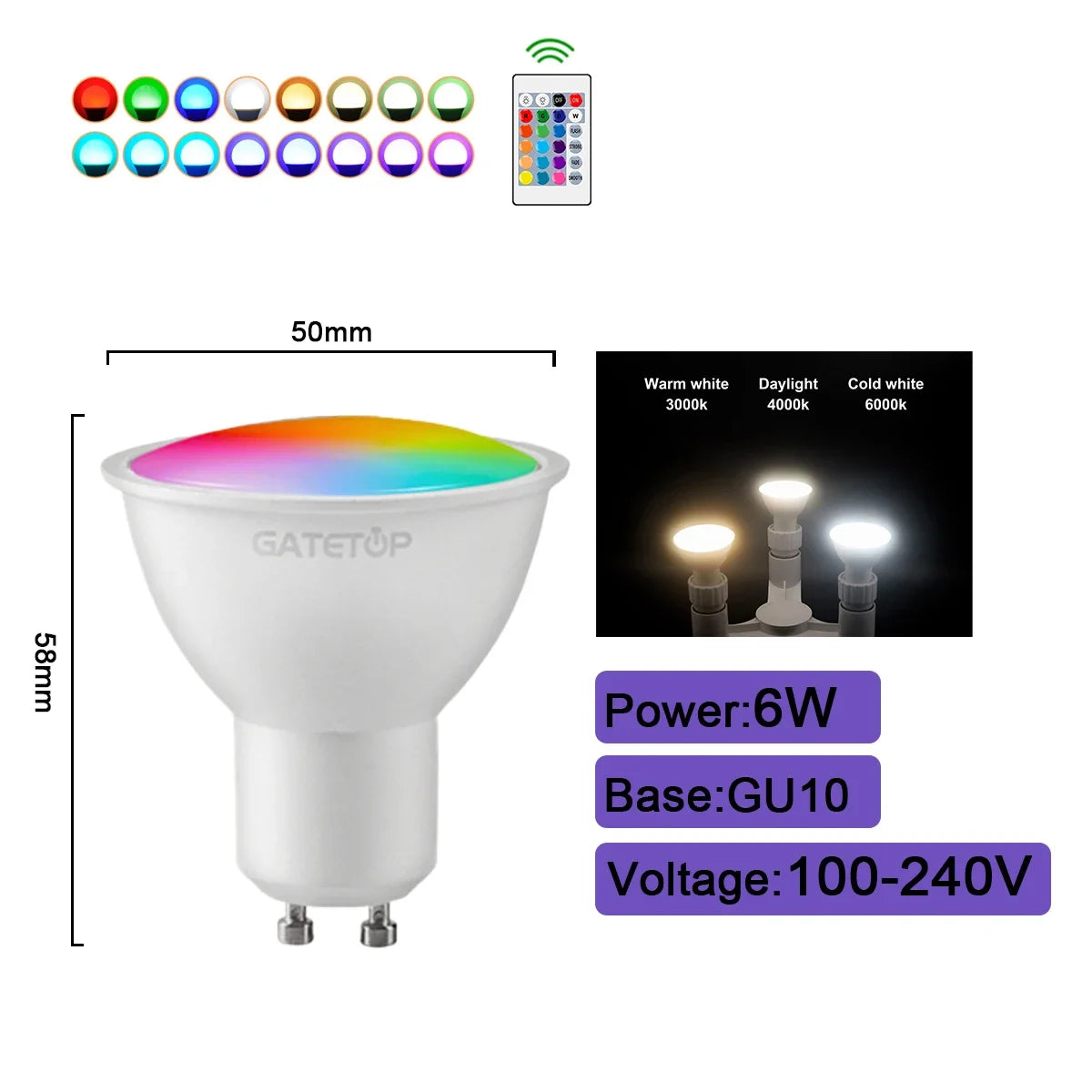 NEW Arrivals 5-10 PCS Set Smart RGB-6000K LED Bulb Spotlight E27 E14 B22 GU10 with Infrared Remote Control, Suitable for Colorful Home Bedroom Living Room Party  Lighting
