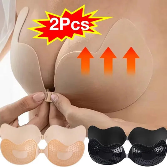 2 PCS Set S-XL  Invisible Strapless Adhesive Stick Bra Strapless Push Up Bras Women Lingerie Seamless Silicone Nipple Covers Underwear Accessory Sets