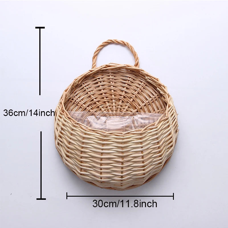 Hand Made Wicker Rattan Flower Planter Wall Hanging Wicker Rattam Basket Garden Vine Pot Plants Holder Garden Pots Wall Planter