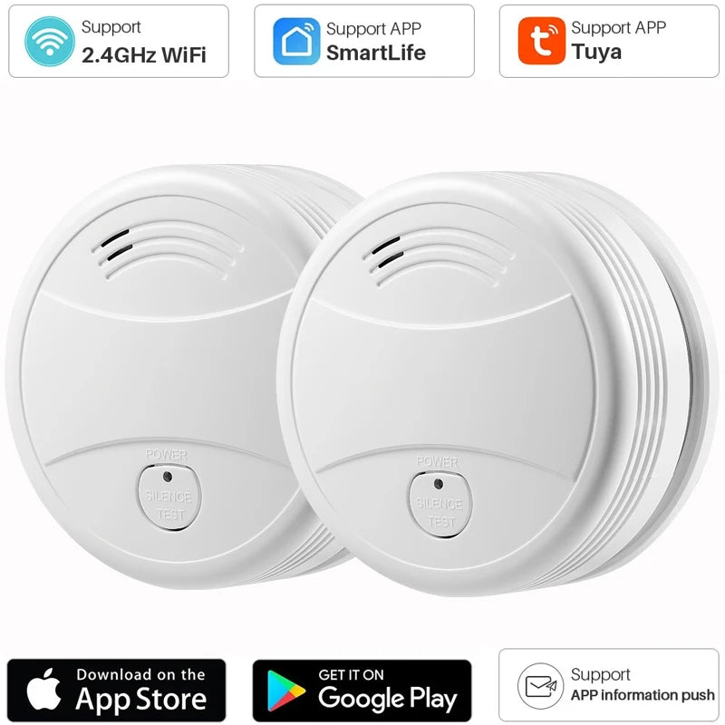 NEW Arrivals 5PCS Set TUYA App Control Wi-Fi Smoke Detector Alarm Smart Fire Protection 90dB Smoke Alarm Sensor Home Office Company Security Supplies System Smart Life APP