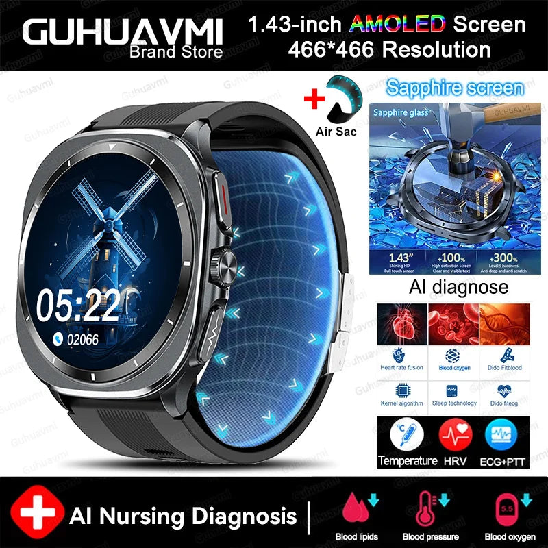 NEW Sapphire Smart Watches Blood Pressure Health Monitoring Blood Lipid Uric Acid ECG PPG NFC Call Health Smartwatch For Android iOS Sports Health Care Supplies