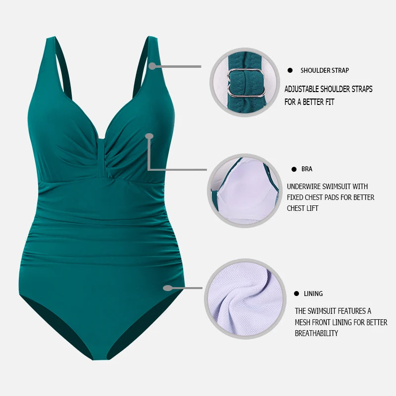 Sexy V-Neck One Piece Swimsuit For Women Solid Bodysuits Monokini Bathing Suits Beach Wear Plus Size Swimwear