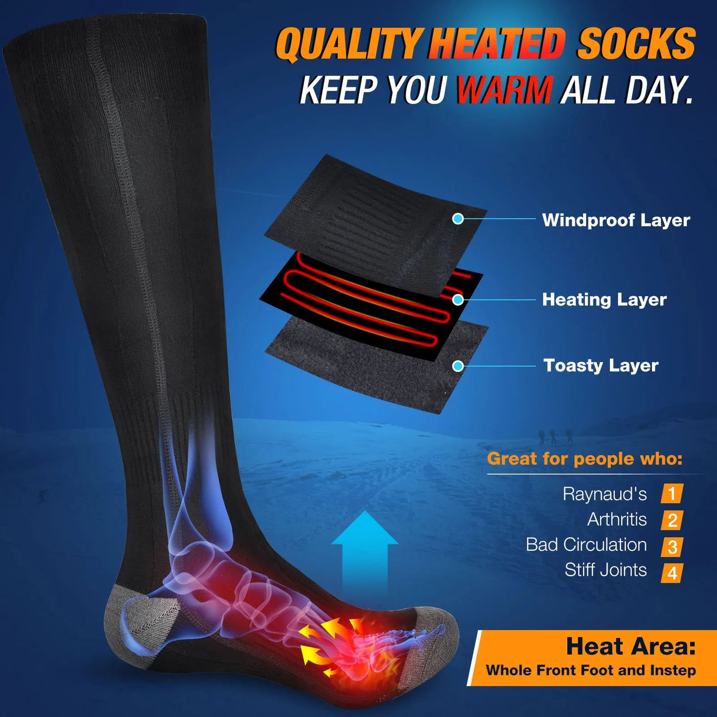 Winter Electric Heated Socks Rechargeable Heating Socks for USB 5000mah Heated Socks Warmth Outdoor Ski Snowboard Climbing Mountaineering Heated Thermal Socks Winter Sports Apparel Accessories
