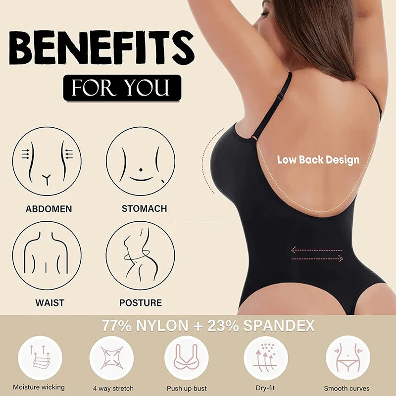 Backless Bodysuits String Open Crotch Shapewear Low Back Bodysuit Thong Shapewear Seamless Spandex Shapers Sexy